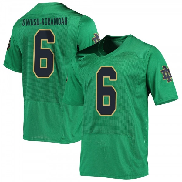 Jeremiah Owusu-Koramoah Notre Dame Fighting Irish NCAA Men's #6 Green Replica College Stitched Football Jersey UBL0855UK